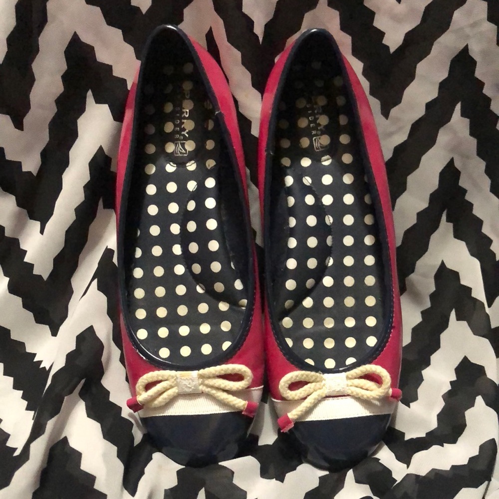 Sperry pink and navy slip-on flats